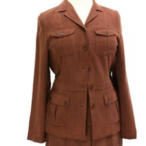 Lauren by Ralph Lauren Silk Linen blazer in rich brown, flap pockets 6 lined